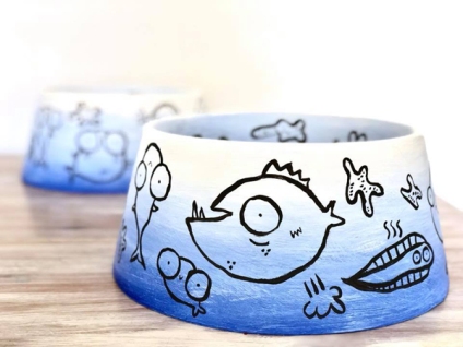 Illustrations of pooping and farting fish for the Adelaide City Council's SALA Festival giant dog bowl exhibition - 'Pawsome'